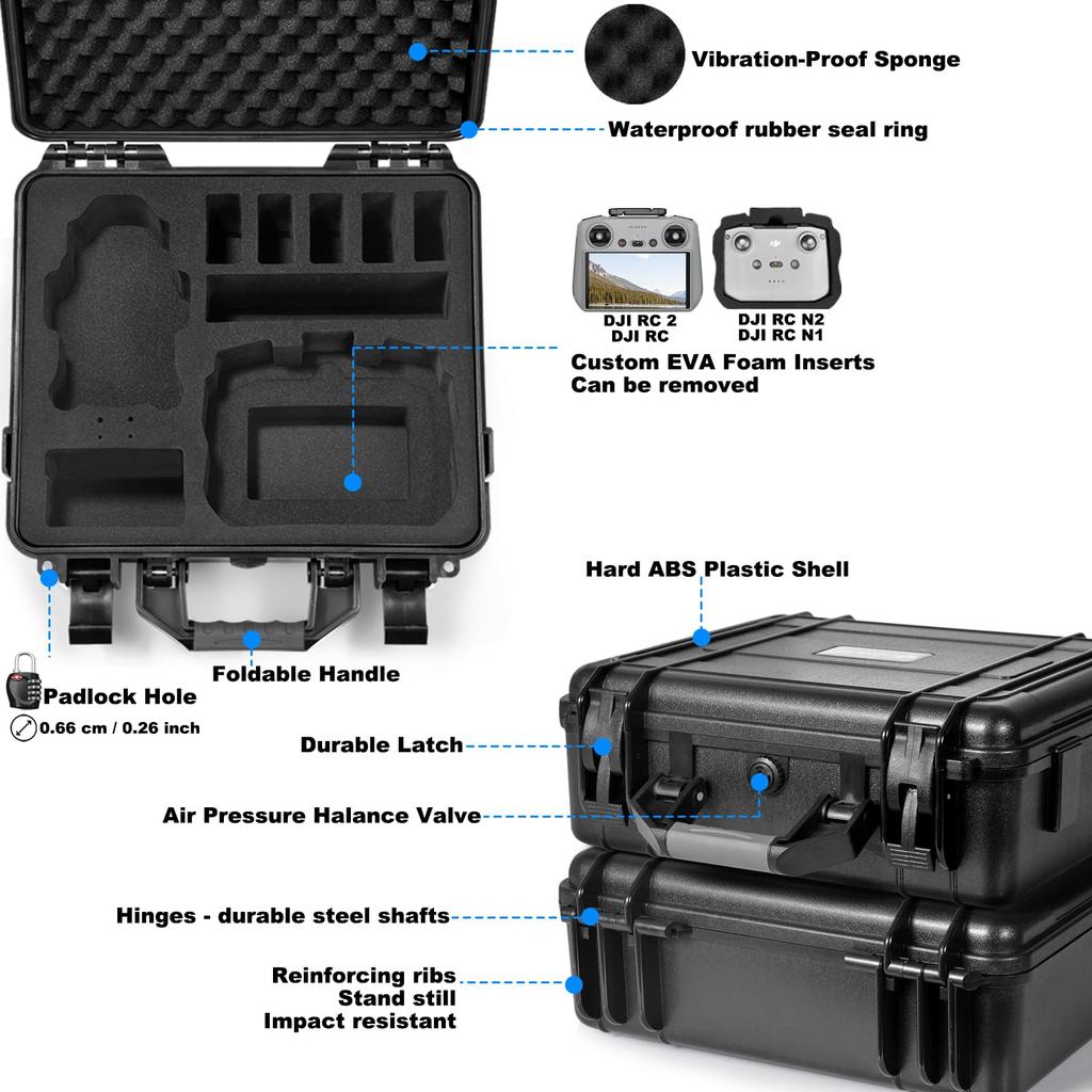 Lekufee DJI Mini 4 Pro Hartschalenkoffer, Wasserdichter Aufbewahrungskoffer für DJI Mini 4 Pro, DJI Mini 3 Pro, DJI RC und DJI RC N1 (Nur Hartschalenkoffer)