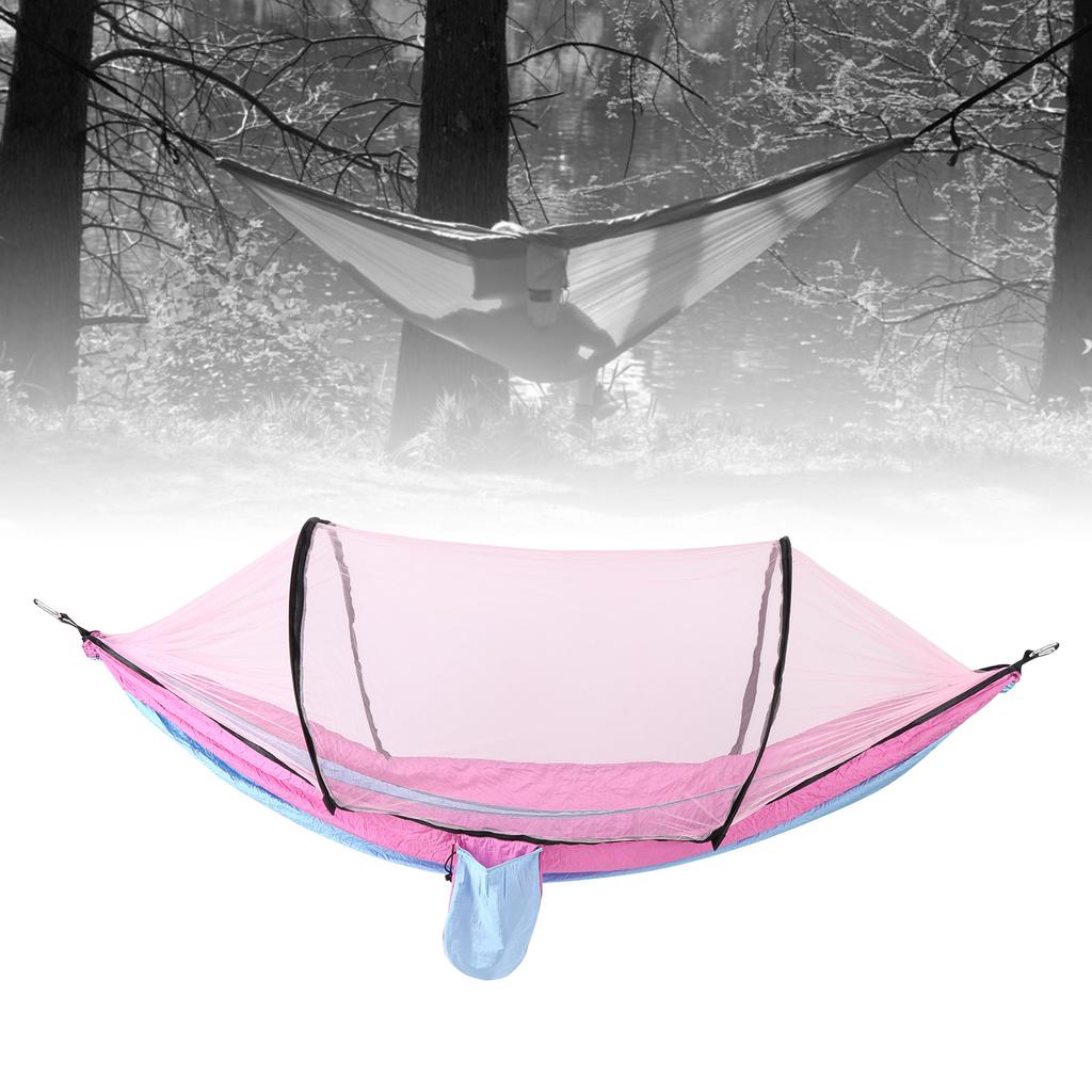 Outdoor Automatic Strut Hanging Parachute Cloth Mosquito Net AntiRollover Hammock(Light Blue Pink )