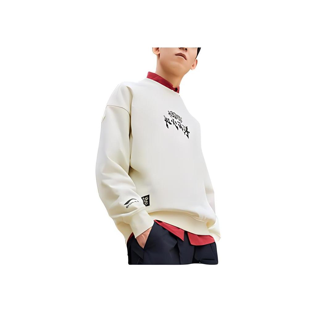 Li Ning Badfive Changan Juventude Diversão Estampa Moletom Esportivo Unissex Moletom Baunilha-Branco AWDRF87-3
