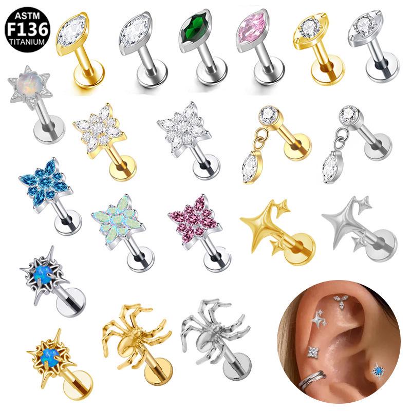 G23 Titanium Legering Mode Piercing Sieraden: Oorbel met Interne Schroefdraad Paardenoog Zirkonia