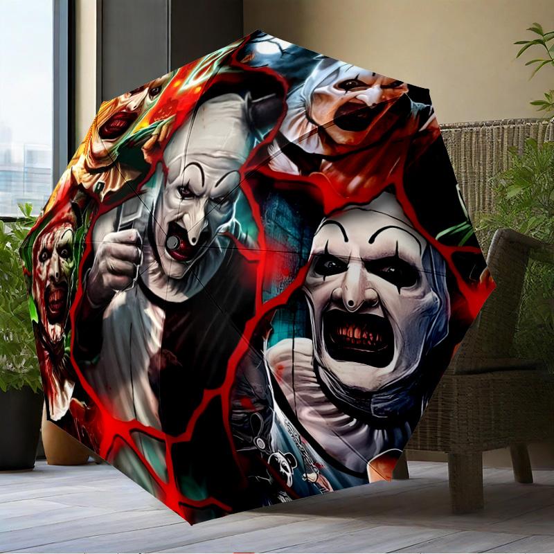 Clown Horror Umbrella Folding Umbrella, Automatic Umbrella 8-Frame for Travel, Camping Use Gift for Halloween Christmas