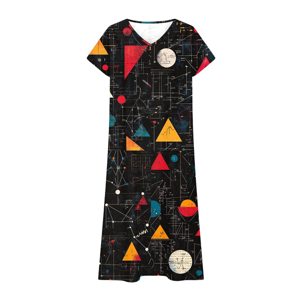 Fashion Women's Summer V-neck Short Sleeve Cotton And Linen Vintage Floral Print Beach Dress