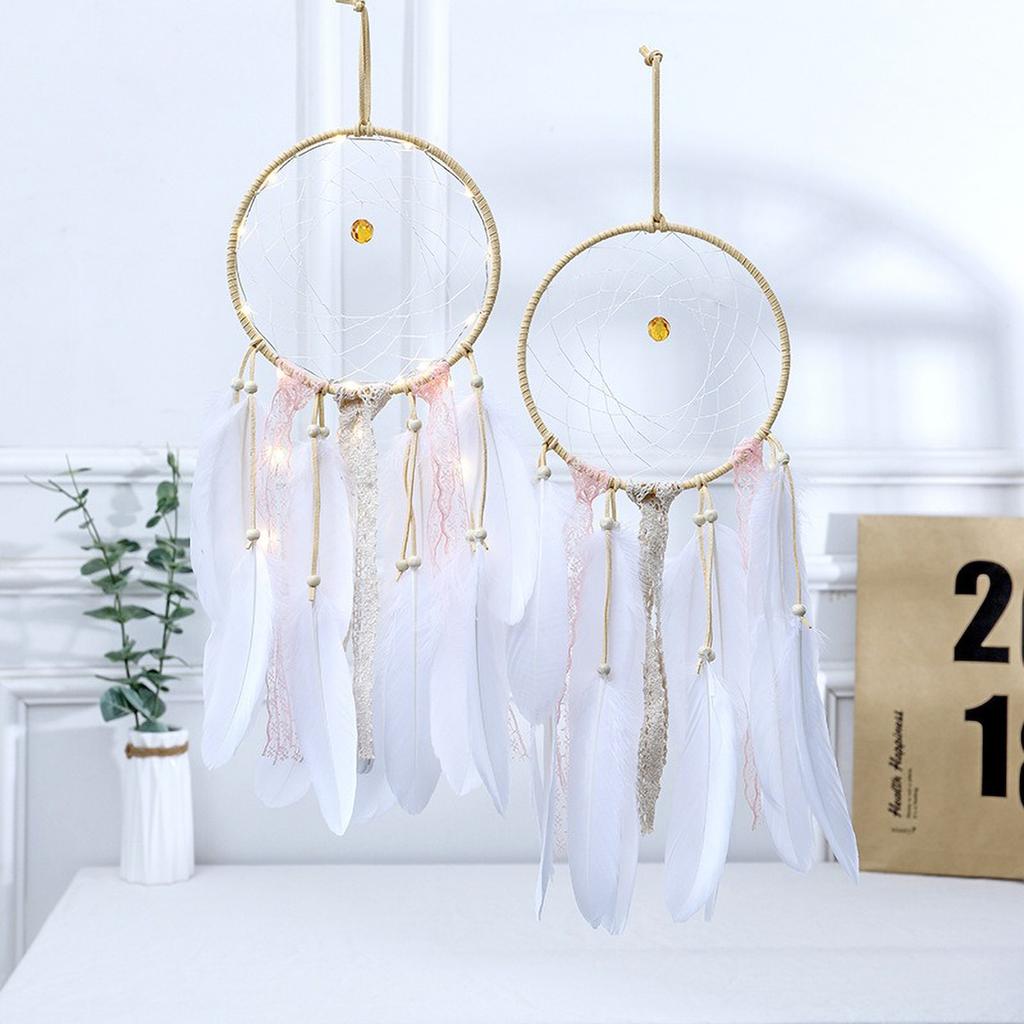 Girls Room Decor - Heart Shaped Dreamcatcher with Feathers, Boho Hanging Wall Ornament