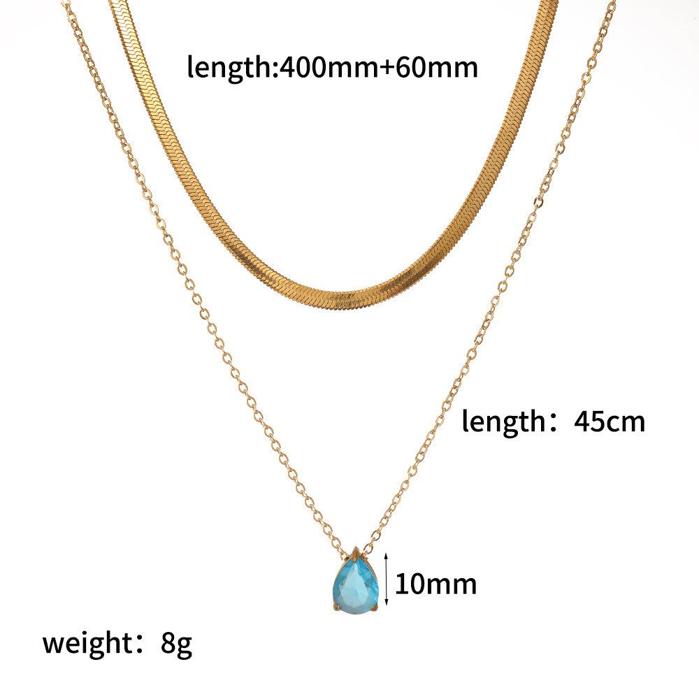 Trendy Fashion Color Zircon 18K Gold Plated Stainless Steel Water Drop Birthstone Pendant Stacked Collarbone Necklace for Women
