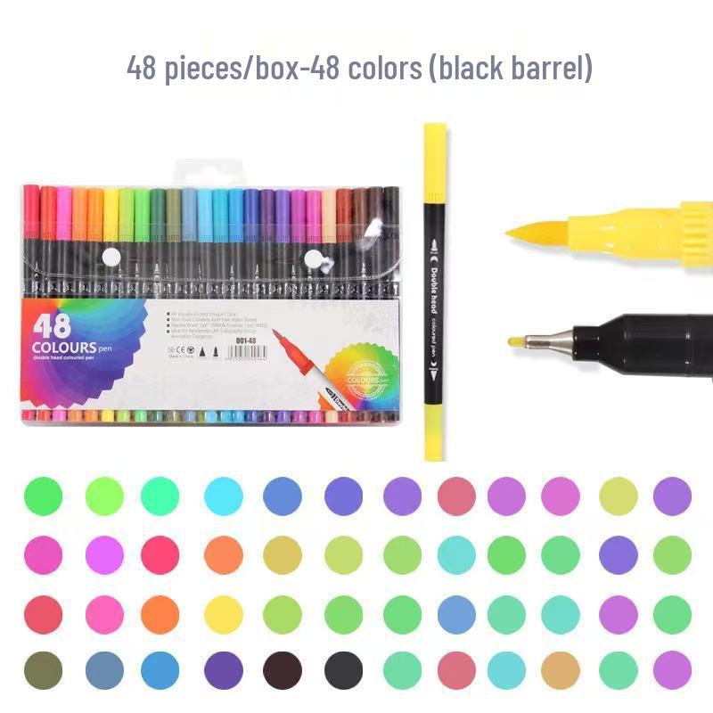 Water-based Double-ended Watercolor Pen Set with Colored Fine Liner and Soft Tip