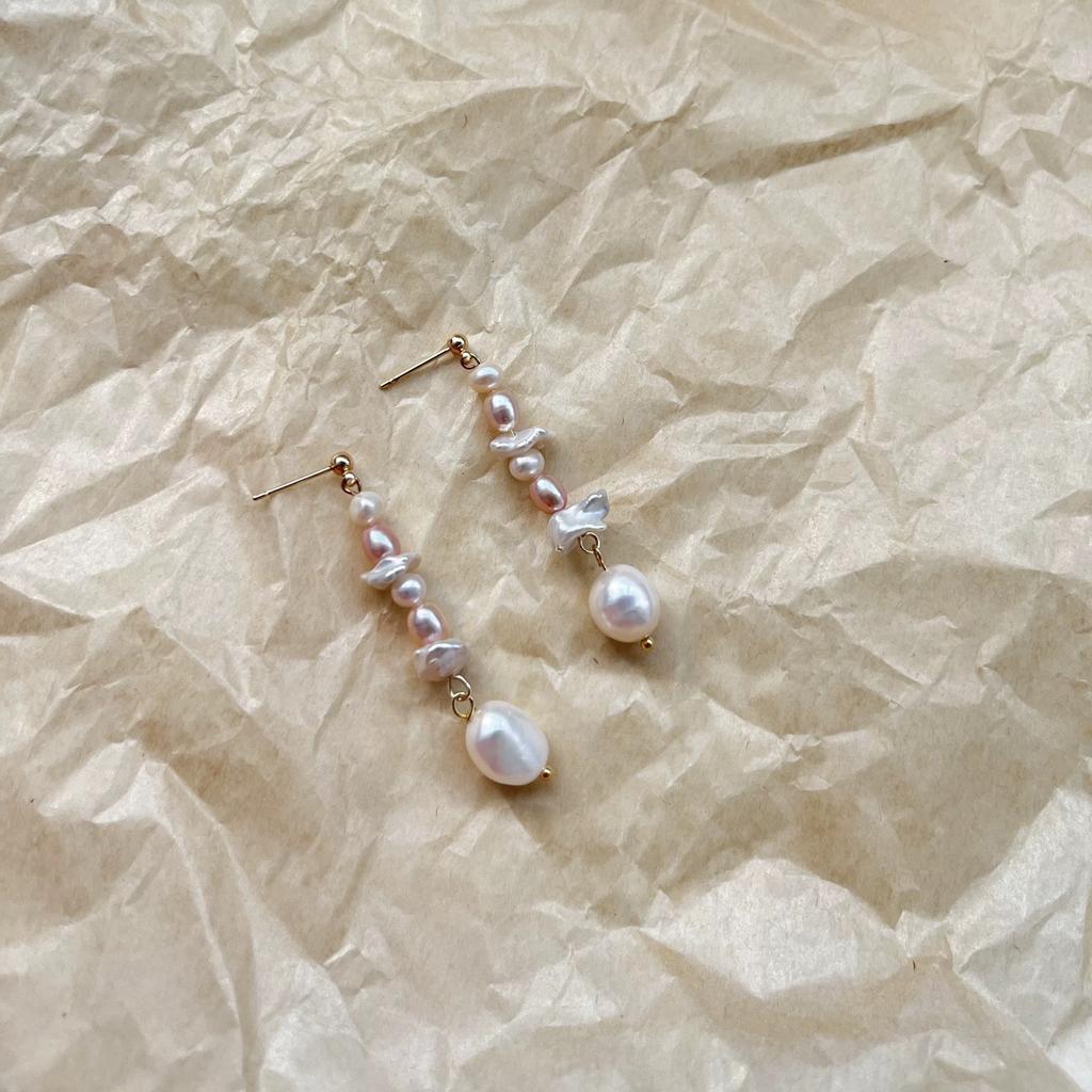 Small beauty, exquisite beauty, natural freshwater pearl stacked high S925 silver needle stud earrings temperament fairy powder