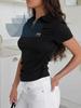 Bowknot Embroidered  Collar Short-sleeved T-shirt For Women, Lapel Slim Fit  Cotton Top