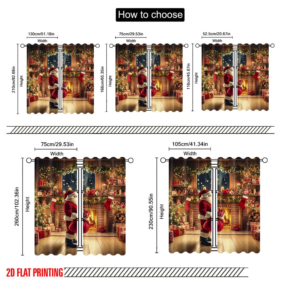 Set Of 2 Flat Printing Merry Christmas Popular Party Window Curtains Father Versatile Durable Polyester Without Made