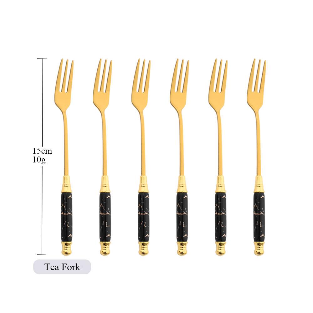 6pcs White Gold Dessert Vegetable Fruit Forks Stainless Steel Cutlery Ceramic Handle Dessert Cake Fork Dinnerware Set