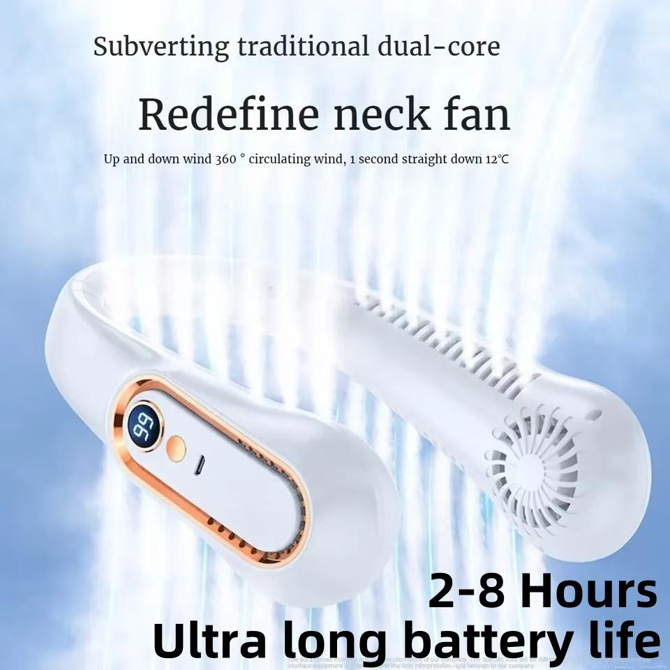 8000mAh USB Hanging Neck Fan Portable Bladeless Mini Rechargeable Mute LED Digital Display Electric Air Cooler Handheld