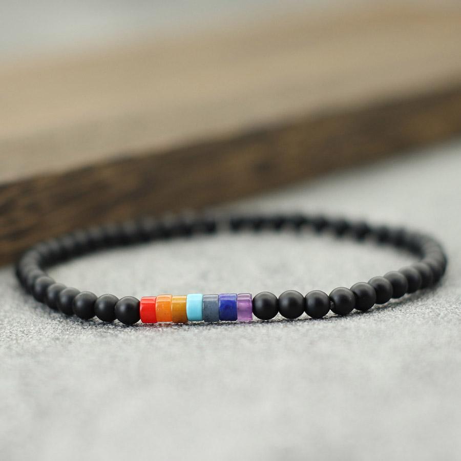 New Men Bracelet 4mm Howlite Onyx Volcanic Obsidian LBGT Braclet Women Natural Stone Bead Braslet Casual Accessory Gift for Him