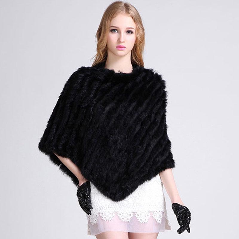 2022 Autumn/Winter Handmade Real Rabbit Fur Knit Triangle Shawl & Women's Pullover Cloak