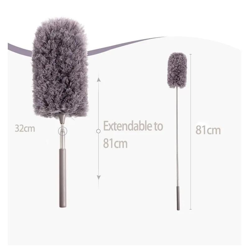 Infällbar Dammvippa Rostfritt Stål Långt Handtag Dammborste Bil Hushålls Rengöringsverktyg Mikrofiber Damm Kycklingfjäder