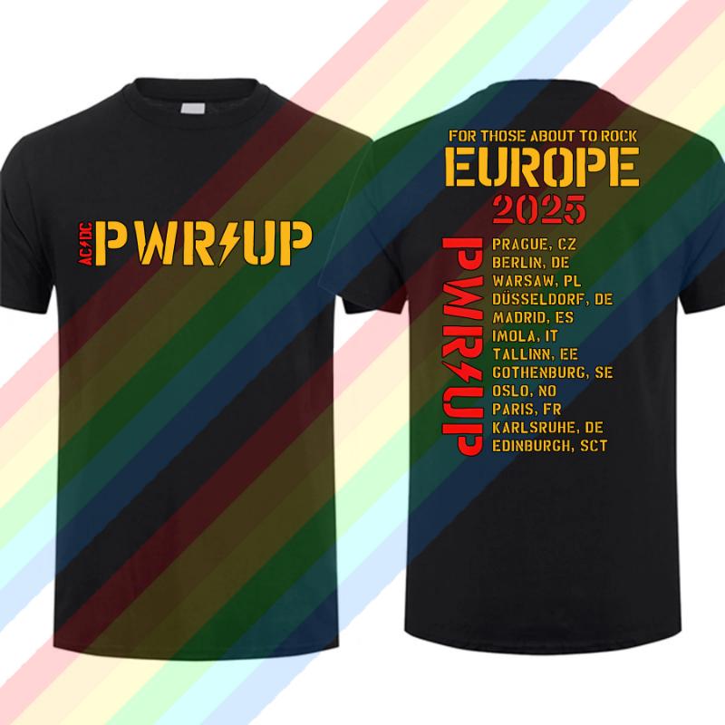2025 Nové pánské tričko Ležérní AC Pwr Up World Tour DC EUROPE 2025 Tričko Grafické Letní Krátký rukáv Cool Tričko
