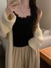 #Early autumn new sexy polished V-neck lace splicing thermal sling vest slim and thin women's top