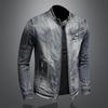 Military Denim Jacket Men Spring Autumn Motorcycle Slim Fit Cowboy Jackets Mens Vintage Wash Oblique Zipper Jean Coats Size 4XL