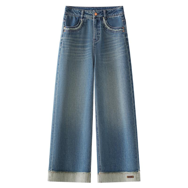 

Женские джинсы 2025 свободного кроя с высокой посадкой и узкими прямыми штанинами - Коллекция Весна/Осень Large синий