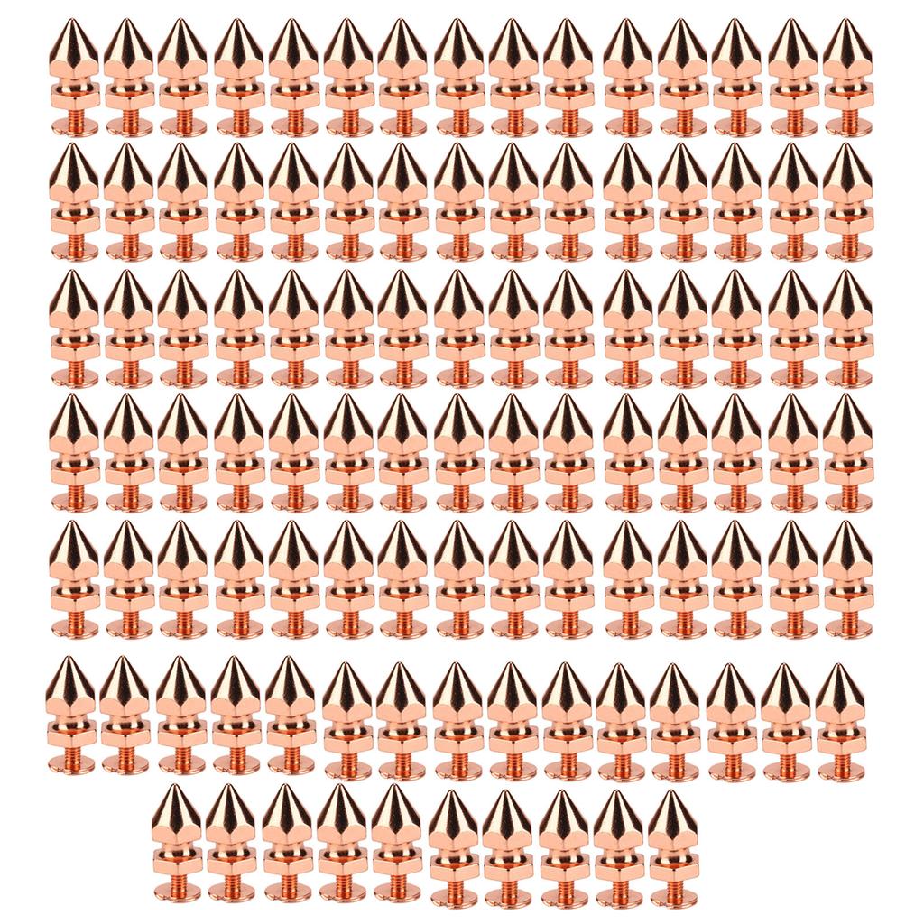100 Sets Spiked Cone Spike Stud Rose Gold High Hardness Screw Back Studs Spikes Kit for DIY