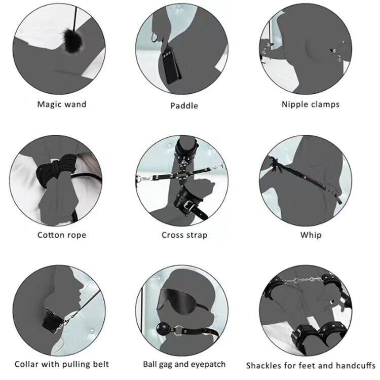 Sexy Leather  Kits Plush Sex Bondage Set Handcuffs Sex Games Whip Gag Nipple Clamps Sex Toys For Couples Exotic Accessories