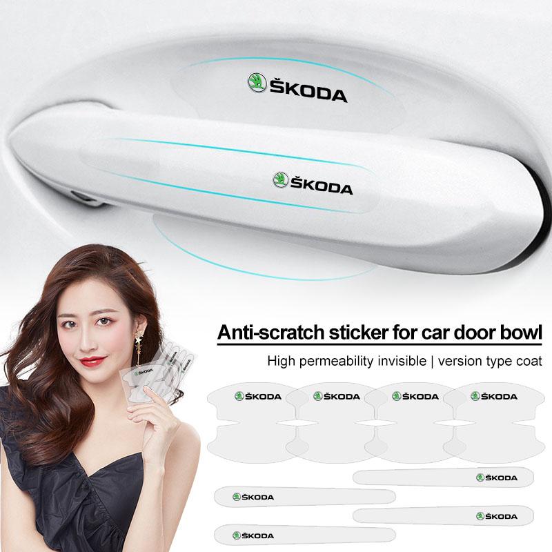 8Pcs Transparent Car Door Handle Bowl Anti Scratch Protective Sticker For Skoda Octavia Superb Rapid Kodiaq Karoq Fabia Kamiq Roomster Citigo