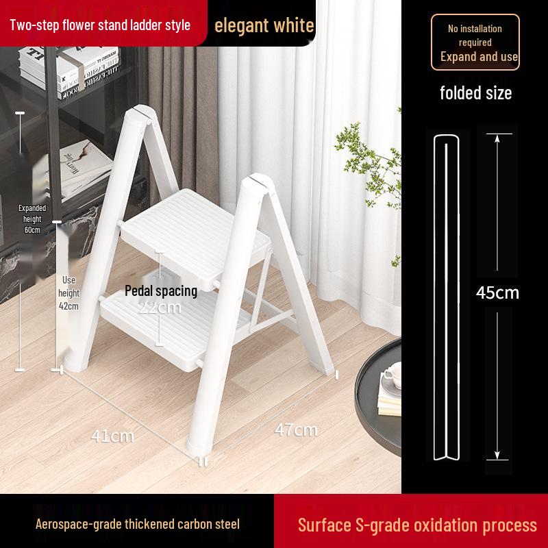 Lightweight Multifunctional Festive Red Three-Step Folding Ladder with High-Grade Anti-Slip Steps for Home Storage.
