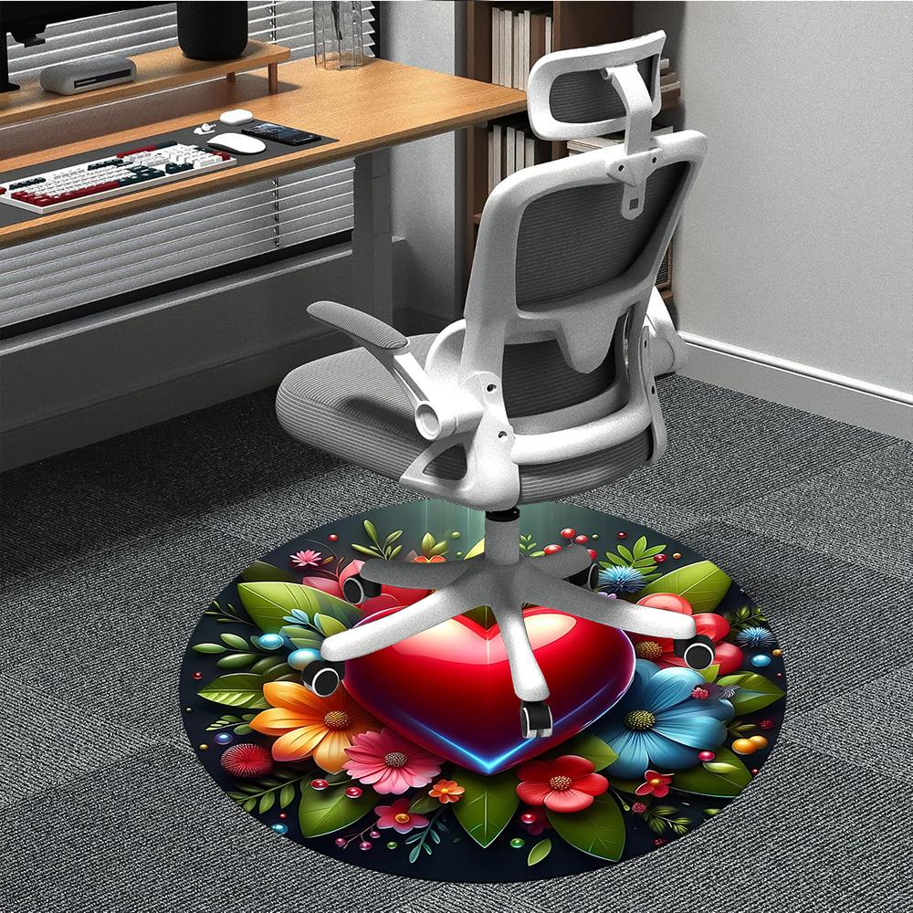 1pc Heart Flowers Chair Carpet for Office Non Slip, Machine Washable Rug for Office, Room Holiday Decor for Christmas, Birthday Polyester
