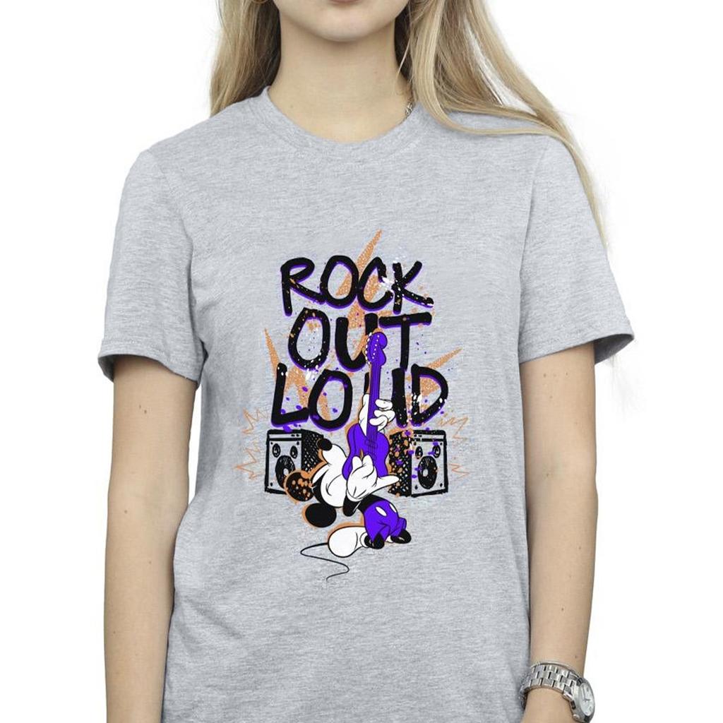 Disney Womens/Ladies Mickey Mouse Rock Out Loud Cotton Boyfriend T-Shirt