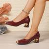 Metal Square Toe Shallow Slip-on Non-slip Wear-resistant Special-shaped Heel Single Shoes Fashionable High Heels