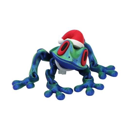 Christmas Hat Frog Refrigerator Magnet 3D Printed Movable Joints Frog Fidget Toy Articulated Animal Model Figurine Fridge Magnetic Frog Decoration
