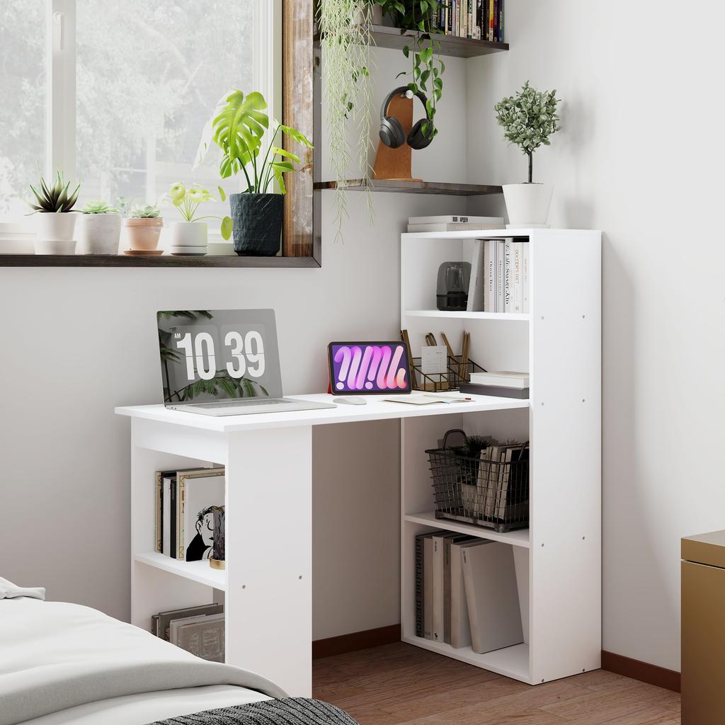 Desk Office Table Computer Desk, 2 Shelves, 5 Shelf Boards, 120 cm x 55 cm x 120 cm, White