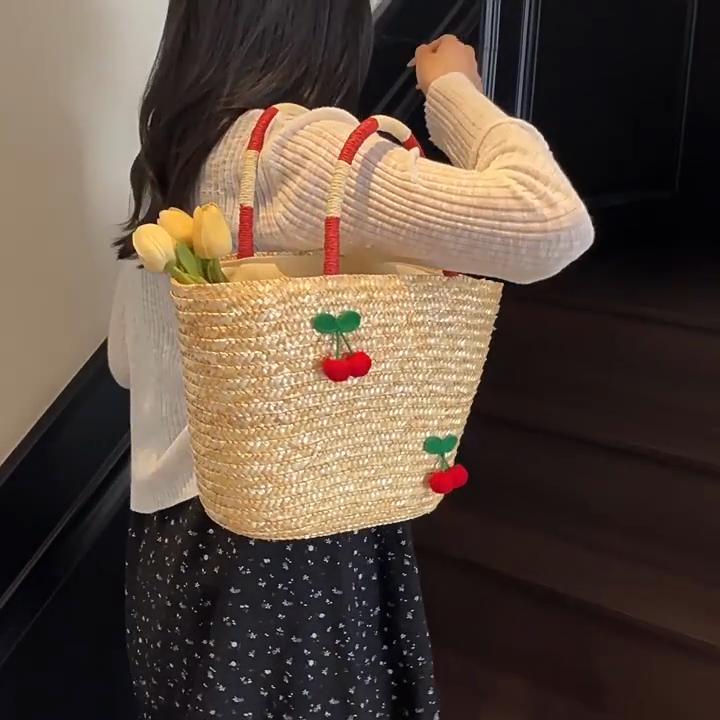 New Woven Women's Bag Handmade Grass Woven Handbag Fashion Embroidery Versatile Shoulder Bag Beach Bag KTB