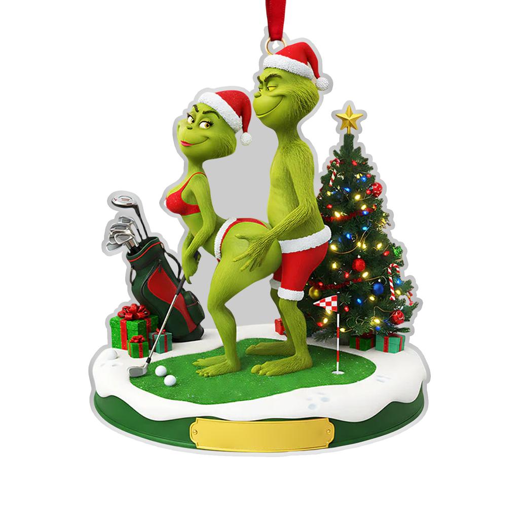 Personalized Couple Christmas Figurines, 2D Flat Green Christmas Couple Figurines, A Fun Anniversary Gift For Husbands And Wives.