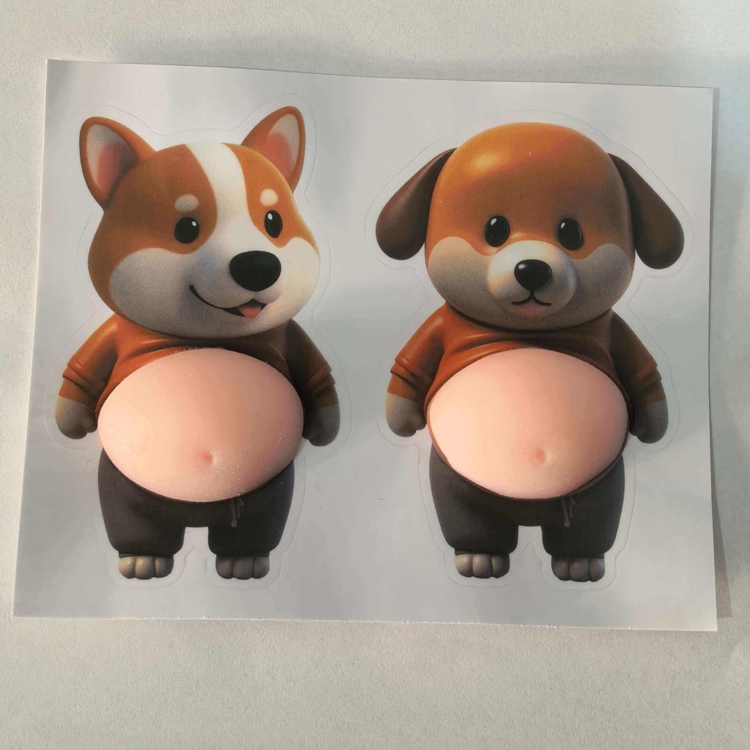 

2PCS Cute 3D Chubby Belly Dog Sticker Fun 3D Decompression Decal for Phone Fridge Laptop Anti-Collision Bumper Decoration