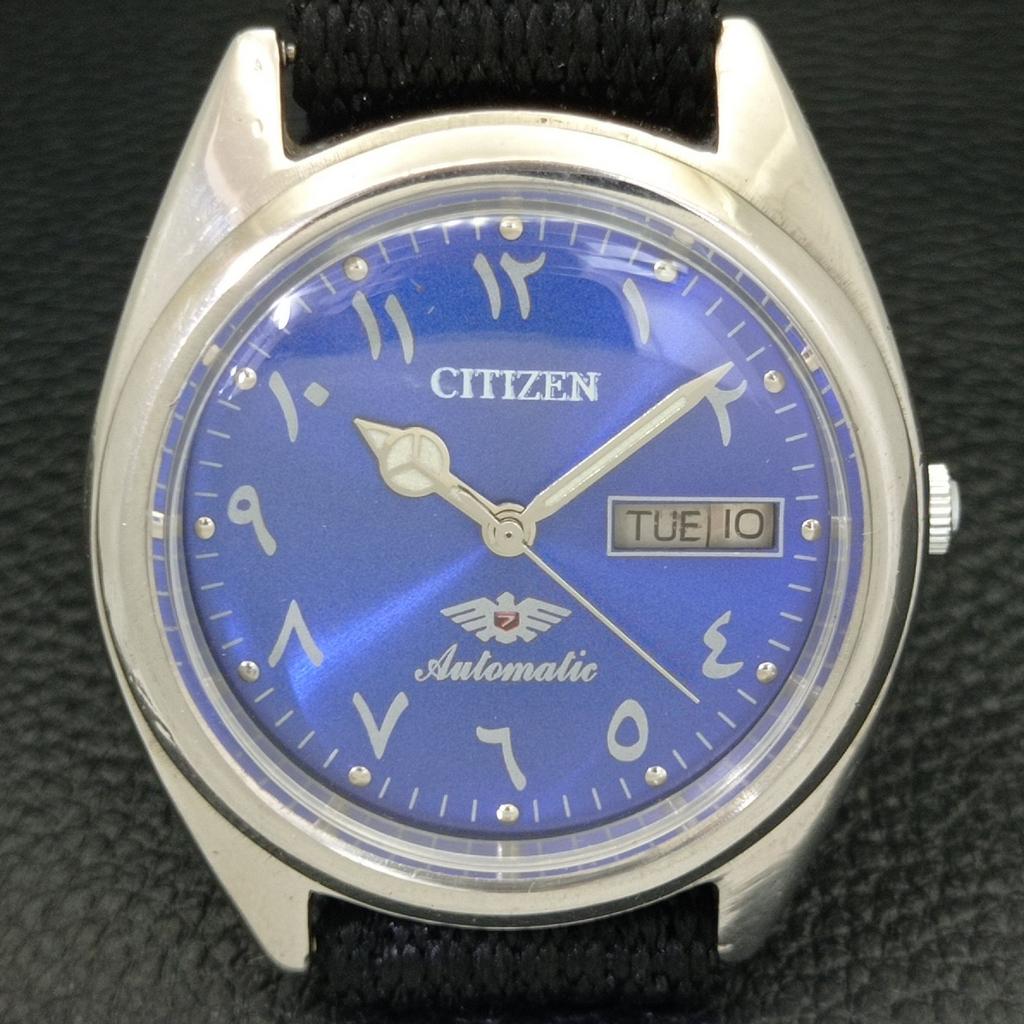 USED VINTAGE CITIZEN AUTOMATIC 8200 JAPAN MENS ARABIC BLUE DIAL WATCH A434810-2 R123-a434810