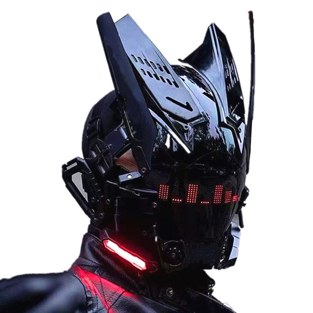 Cyberpunk LED face mask helmet with built-in LED display screen, role-playing Halloween fitness party music festival props