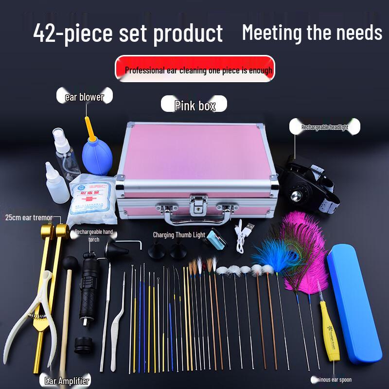Professional 42-Piece Ear Care Tool Kit with Rechargeable Lights