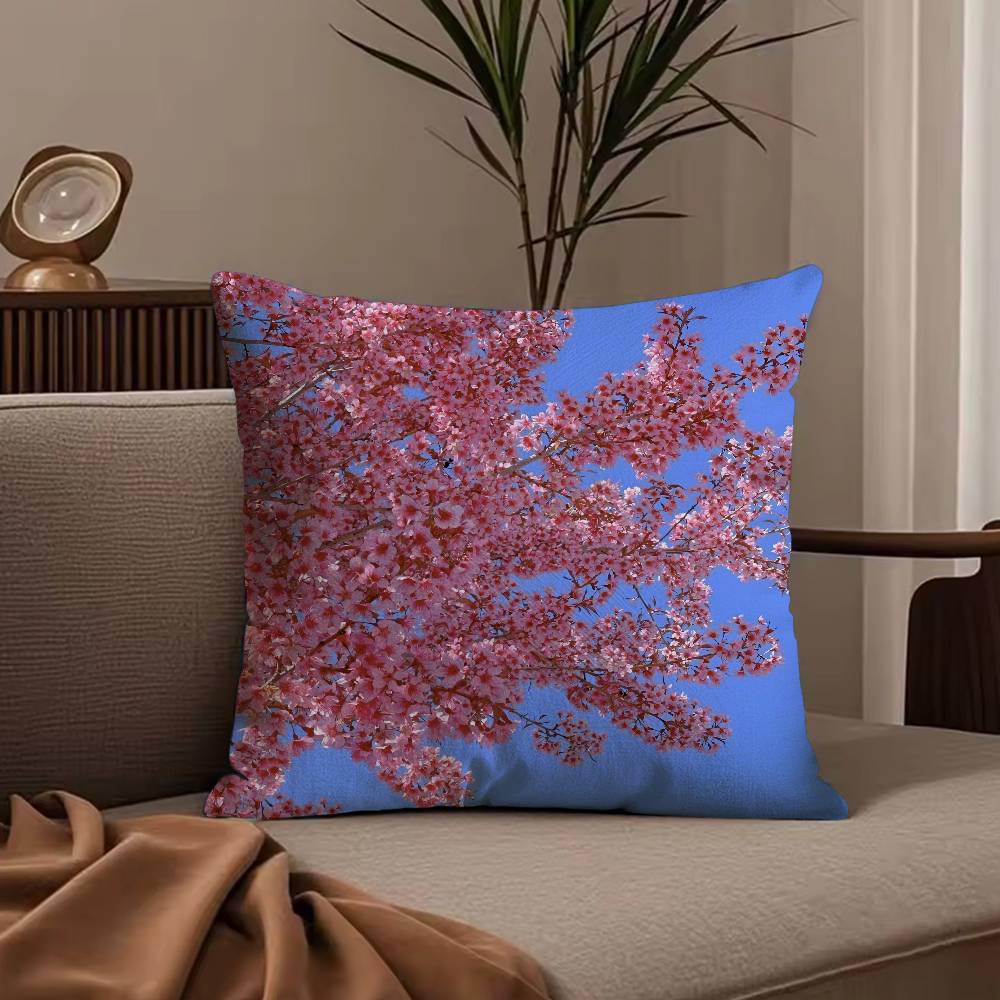 fashion Cherry Blossom Pillow Case Anti-dustmite Pillowcase Invisible zipper silky short plush Sofa cushion cover