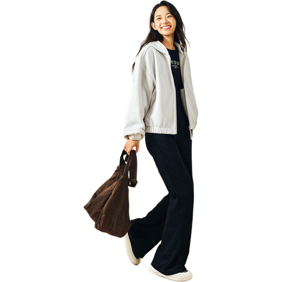 Anta Sports Lifestyle Series Solid Color Zipper Hooded Comfortable Breathable Fleece Warm Loose Jacket Women jackets Cloud-Gray 962448705-2