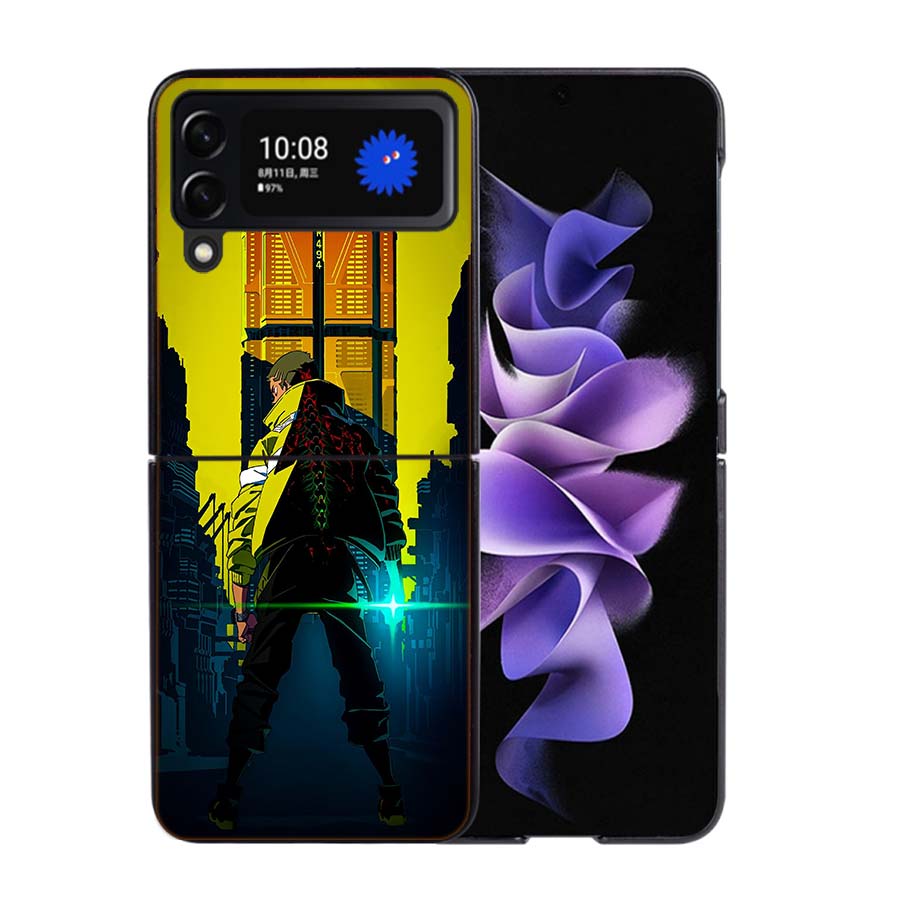

E-Edgerunners Cartoon C-Cyberpunk Phone Case For Samsung Z Flip 7 6 5G Galaxy Z Flip4 Z Flip5 Z Flip3 Coque Black Hard PC Shell Samsung Z Flip