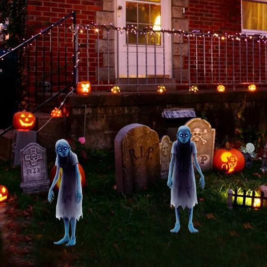 2 Pcs Zombie Metal Yard Stake Halloween Outdoor Spooky Ghost Yard Lawn Sign for Scary Halloween Garden Porch Decor