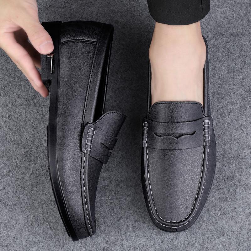 Summer New Leather Shoes Soft Sole Driving Men's Shoes Cover Feet Casual Doudou Shoes Fashion Korean Version Large Size Men's Leather Shoes Men