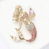 Mermaid Girl Rhineston Conch Brooch Crystal Tail Pins Jewelry Accessory Gift