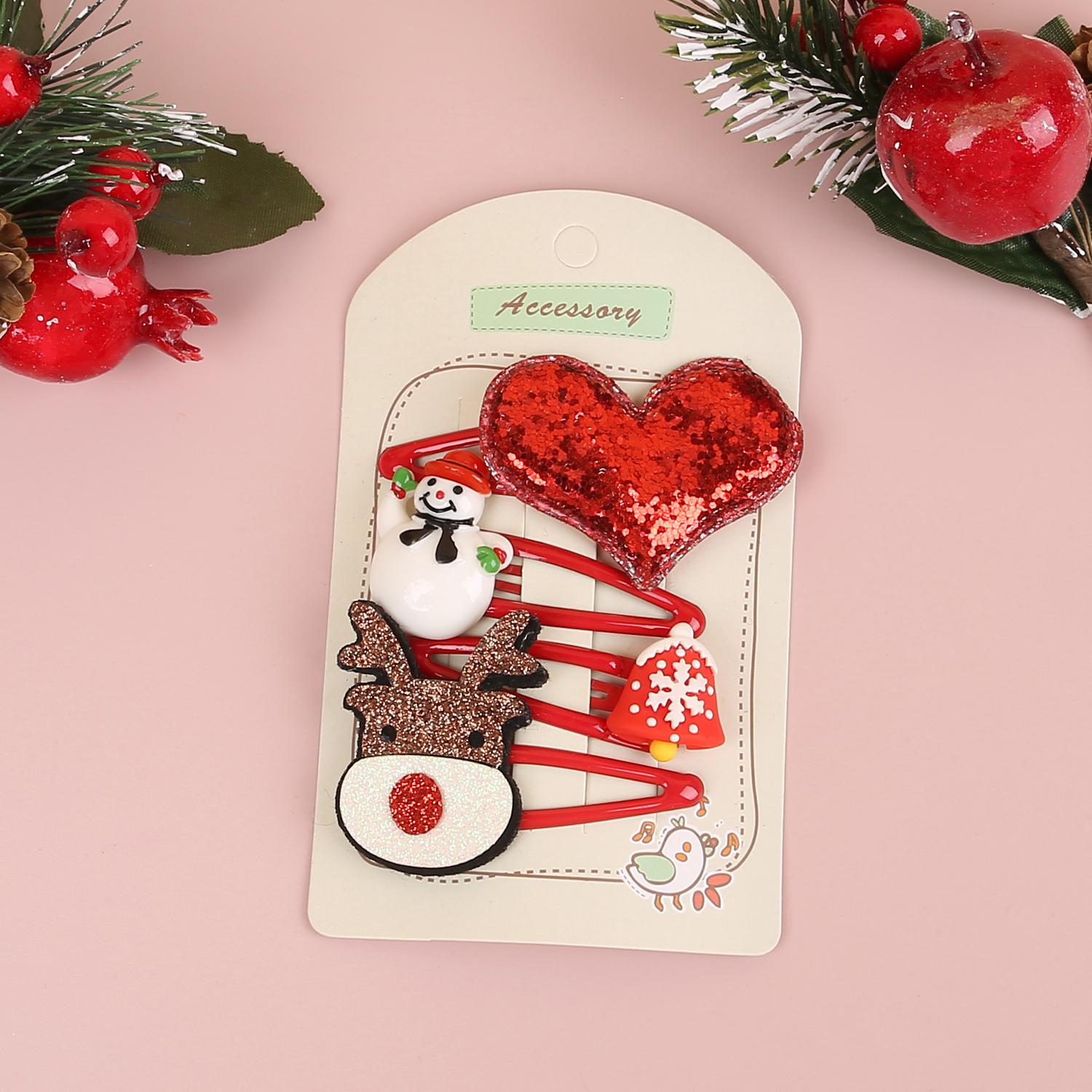 

4 шт./набор Детские рождественские заколки для волос Мультяшный лось Снежинка Заколки-клипсы для маленьких девочек Рождественские подарки Аксессуары для волос