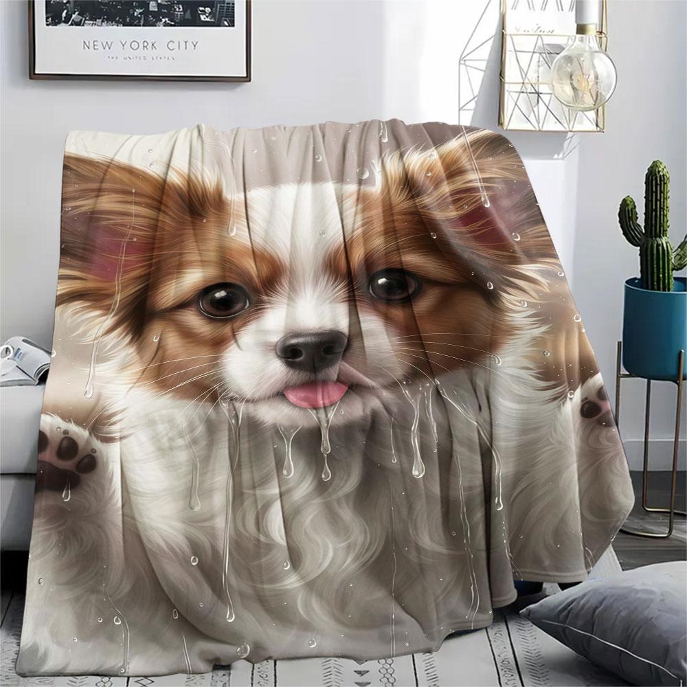 1Pc Cutepuppy Print Flannel Blanket, High quality Comfortable for All Seasons, Home Decor, Warmth and Comfort, Perfect for Christmas Gifts
