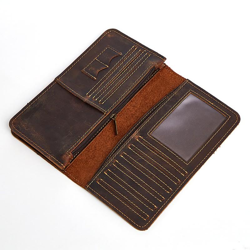 2025 Men's Crazy Horse Leather Wallet Retro Business Card Holder Real Cowhide Multi-card Clutch with Patina Finish