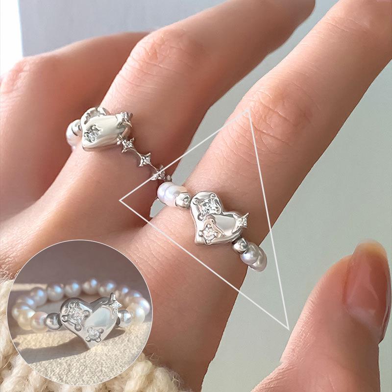 S925 Silver-Plated Imitation Pearl Flower Ring – Elegant Retro Palace Style