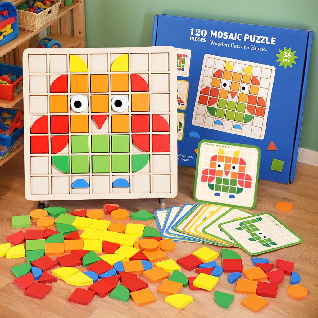 

Wooden 3D Mosaic Jigsaw Puzzle: Educational Building Blocks for Toddlers