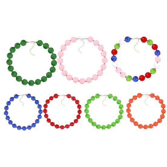 Women Necklace Simple Style 19 Bubblegum Beads Extension Chain Gift Unisex Colorful Beaded Couple Clavicle Necklace for Dating