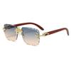 Cross-set diamond sunglasses men's high-end sense frameless trimmed lace wood grain legs sunglasses women's fashion street glasses