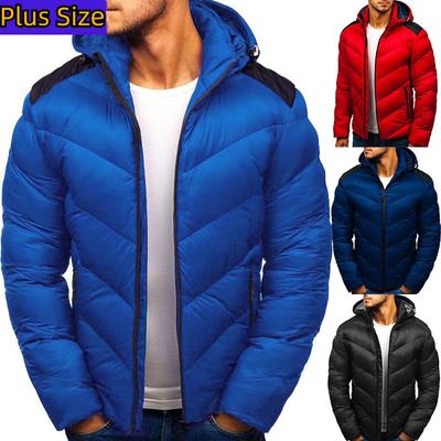 Winter Men's Sports Hooded Cotton Coat Solid Color Plus Size Casual Temperament Zipper Youth Cotton-padded Jacket
